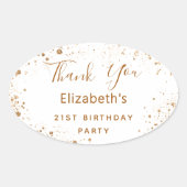 誕生日パーティー白金ゴールドグリッター名ありがとう 楕円形シール (正面)