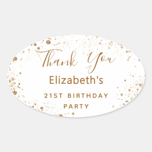 誕生日パーティー白金ゴールドグリッター名ありがとう 楕円形シール (正面)