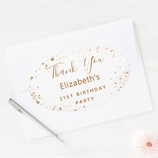 誕生日パーティー白金ゴールドグリッター名ありがとう 楕円形シール (封筒)