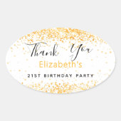 誕生日パーティー白金ゴールド名ありがとう 楕円形シール (正面)