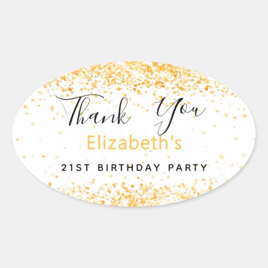 誕生日パーティー白金ゴールド名ありがとう 楕円形シール (正面)