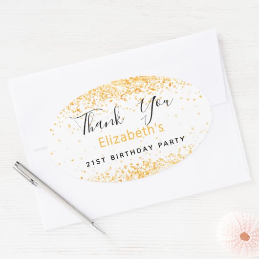 誕生日パーティー白金ゴールド名ありがとう 楕円形シール (封筒)