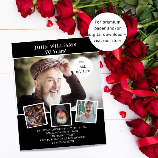 誕生日パーティー白黒の写真の予算の招待