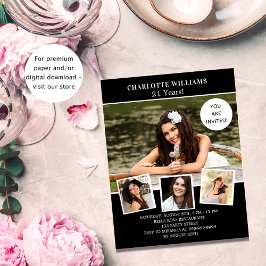 誕生日パーティー白黒の写真の予算の招待 チラシ