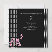 誕生日パーティー白黒アジアンピンクの花 招待状 (裏面)