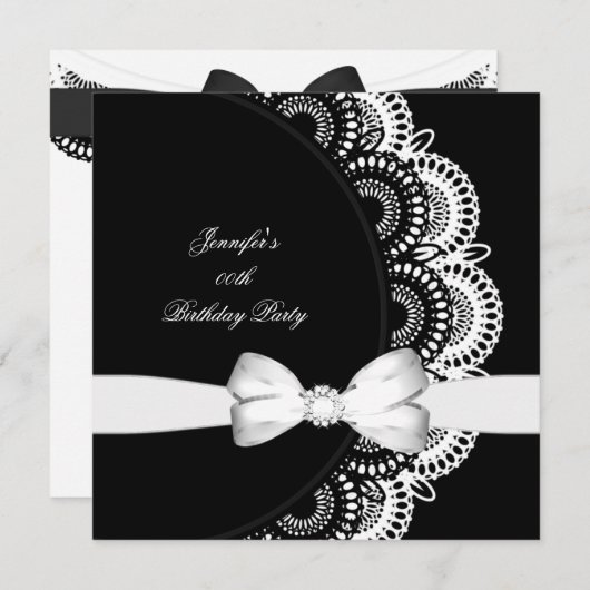 誕生日パーティー白黒ダイヤモンドイメージ 招待状 (正面/裏面)