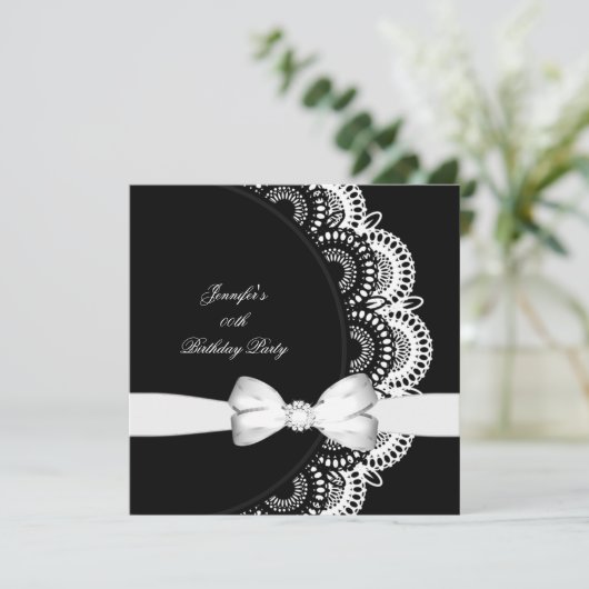 誕生日パーティー白黒ダイヤモンドイメージ 招待状 (スタンド正面)