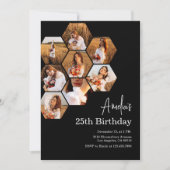 誕生日パーティー白黒フォトコラージュ 招待状 (正面)