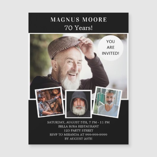 誕生日パーティー白黒写真コラージュの贅沢 マグネット招待状