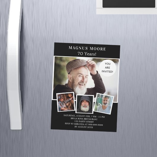 誕生日パーティー白黒写真コラージュの贅沢 マグネット招待状