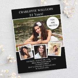 誕生日パーティー白黒写真コラージュ インビテーションポストカード