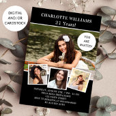 誕生日パーティー白黒写真コラージュ 招待状