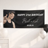 誕生日パーティー白黒写真モダン男 横断幕