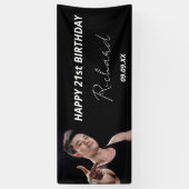 誕生日パーティー白黒写真モダン男 横断幕 (縦)