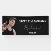 誕生日パーティー白黒写真モダン男 横断幕 (横)