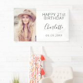 誕生日パーティー白黒写真女性 横断幕 (インサイチュ)