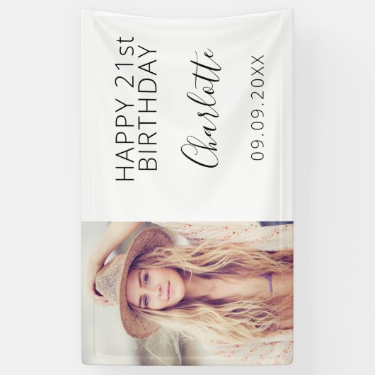 誕生日パーティー白黒写真女性 横断幕 (縦)