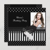誕生日パーティー白黒水玉模様写真 招待状 (正面/裏面)