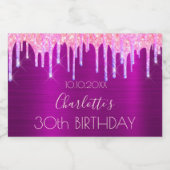 誕生日パーティー紫のグリッターピンクのバラ名 スパークリングワインラベル (シングルラベル)