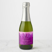 誕生日パーティー紫のグリッターピンクのバラ名 スパークリングワインラベル (正面)