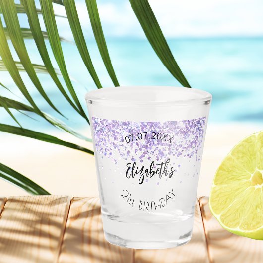 誕生日パーティー紫のコフェッティ名の日付 ショットグラス