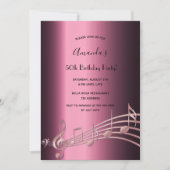 誕生日パーティー紫のバラ金ゴールドミュージックノート 招待状 (正面)