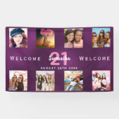 誕生日パーティー紫の写真コラージュへようこそ 横断幕 (横)