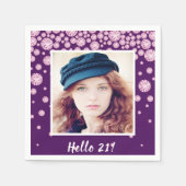 誕生日パーティー紫の写真ダイヤモンド スタンダードカクテルナプキン (正面)