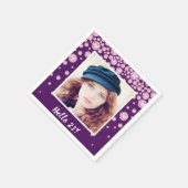誕生日パーティー紫の写真ダイヤモンド スタンダードカクテルナプキン (角)