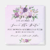 誕生日パーティー紫の花は日付を保存 マグネット (正面)