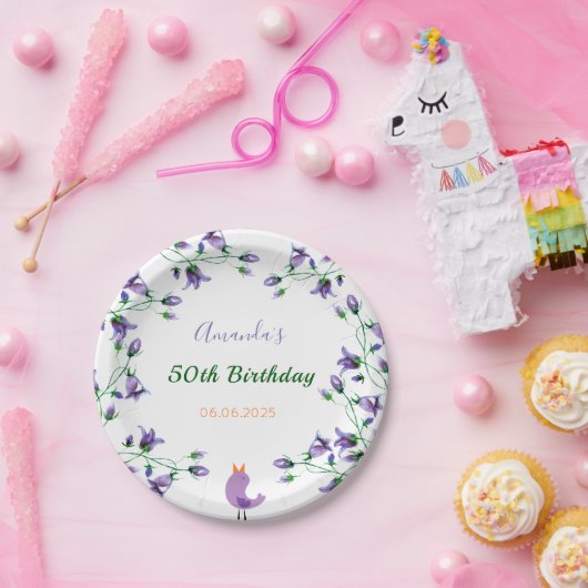 誕生日パーティー紫の花模様ブルーベルホワイト ペーパープレート (パーティー)