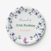 誕生日パーティー紫の花模様ブルーベルホワイト ペーパープレート (正面)