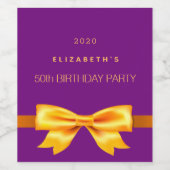 誕生日パーティー紫の金ゴールドボウ名 ワインラベル (シングルラベル)