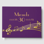 誕生日パーティー紫の金ゴールドミュージックノート名 ゲストブック (正面)