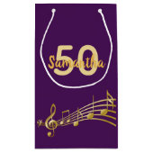 誕生日パーティー紫の金ゴールドミュージックノート名 スモールペーパーバッグ (裏面)