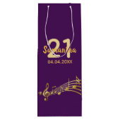 誕生日パーティー紫の金ゴールドミュージックノート名 ワインギフトバッグ (裏面)