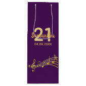 誕生日パーティー紫の金ゴールドミュージックノート名 ワインギフトバッグ (正面)