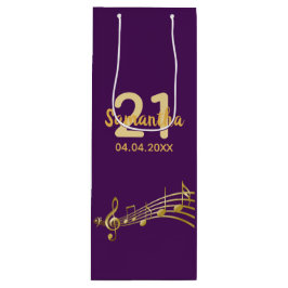 誕生日パーティー紫の金ゴールドミュージックノート名 ワインギフトバッグ