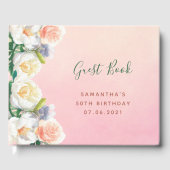 誕生日パーティー花模様ホワイトピーチピンクの夏 ゲストブック (正面)