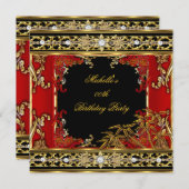 誕生日パーティー華美レッドアジア金ゴールド竹画像 招待状 (正面/裏面)