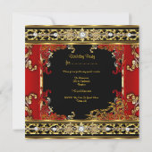 誕生日パーティー華美レッドアジア金ゴールド竹画像 招待状 (裏面)