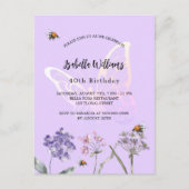 誕生日パーティー蝶バイオレットワイルドフラワーピンク インビテーションポストカード (正面)