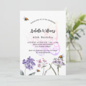 誕生日パーティー蝶バイオレットワイルドフラワーピンク 招待状 (スタンド正面)