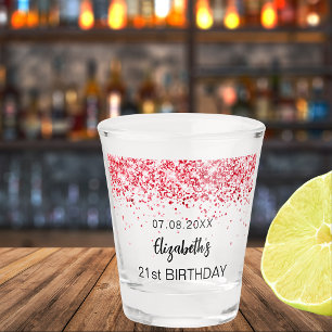 誕生日パーティー赤いキラキラの名前 ショットグラス