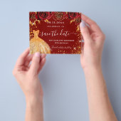 誕生日パーティー赤い金ゴールドドレスの予算の日付を保存 チラシ (手)