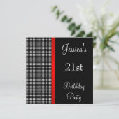 誕生日パーティー赤と白の点のパターン 招待状 (スタンド正面)