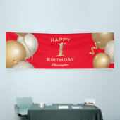 誕生日パーティー赤と金ゴールドバルーン 横断幕 (トレードショー)