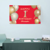 誕生日パーティー赤と金ゴールドバルーン 横断幕 (トレードショー)