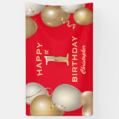 誕生日パーティー赤と金ゴールドバルーン 横断幕 (縦)