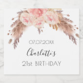 誕生日パーティー赤面バラフローラパンパスグラス名 スパークリングワインラベル (シングルラベル)